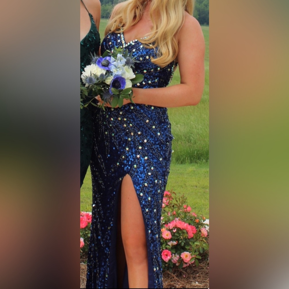 Dazzling Sapphire Sequin Prom Gown